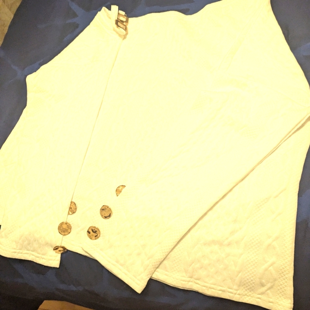 White with gold button naked shoulder Women blouse